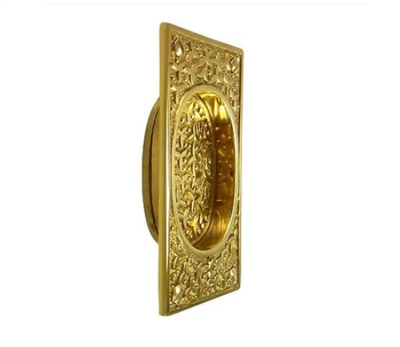Rice Pattern Solid Brass Pocket Door Pull or Sash Lift (Antique Brass Finish)