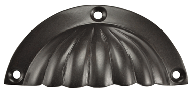 3 1/2 Inch Overall (3 Inch c-c) Solid Brass Scalloped Cup Pull (Oil Rubbed Bronze Finish)