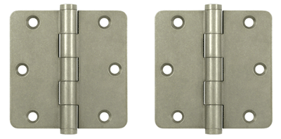 3 1/2 Inch X 3 1/2 Inch Solid Brass Hinge Interchangeable Finials (1/4" Radius Corner, White Bronze Light Finish)