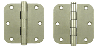 3 1/2 Inch X 3 1/2 Inch Solid Brass Hinge Interchangeable Finials (5/8" Radius Corner, White Bronze Light Finish)