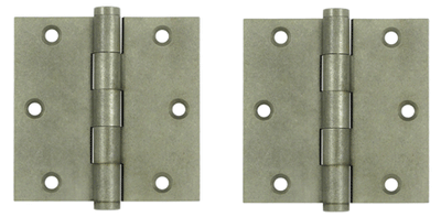 3 1/2 Inch X 3 1/2 Inch Solid Brass Hinge Interchangeable Finials (Square Corner, White Bronze Light Finish)