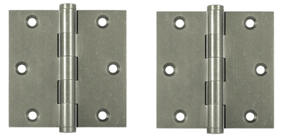 3 1/2 Inch X 3 1/2 Inch Solid Brass Hinge Interchangeable Finials (Square Corner, White Bronze Medium Finish)