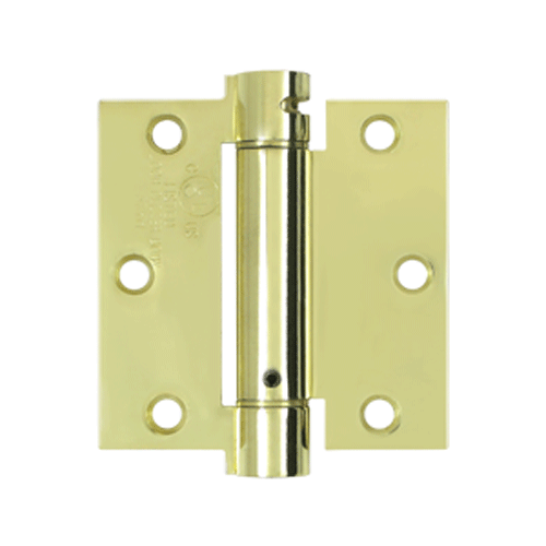 3 1/2 Inch x 3 1/2 Inch Steel Spring Hinge (Square Corner, Polished Brass Finish)