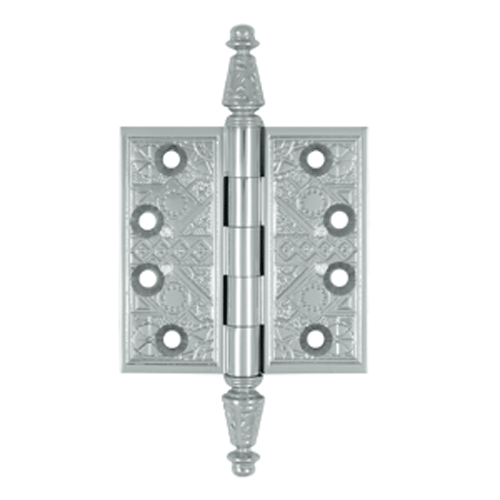 DELTANA 3 1/2 X 3 1/2 Inch Solid Brass Ornate Finial Style Hinge Chrome Finish