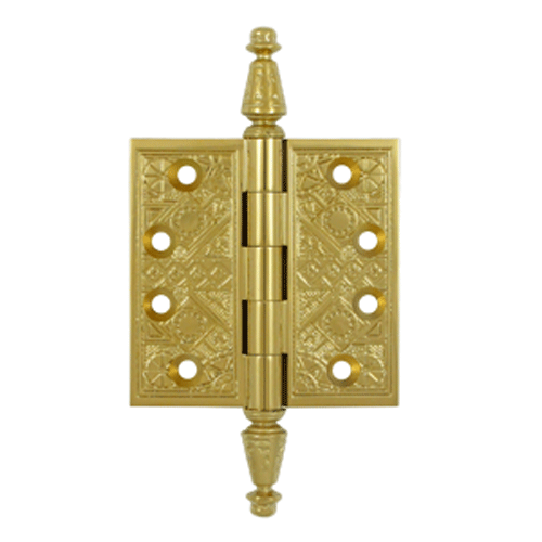 DELTANA 3 1/2 X 3 1/2 Inch Solid Brass Ornate Finial Style Hinge (PVD Finish)