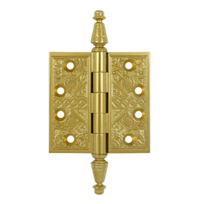 3 1/2 X 3 1/2 Inch Solid Brass Ornate Finial Style Hinge (PVD Finish)