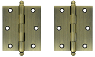 3 Inch x 2 1/2 Inch Solid Brass Cabinet Hinges (Antique Brass Finish)