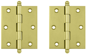 3 Inch x 2 1/2 Inch Solid Brass Cabinet Hinges (Polished Brass Finish)