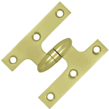 3 Inch x 2 1/2 Inch Solid Brass Olive Knuckle Hinge (Polished Brass Finish) DELTANA