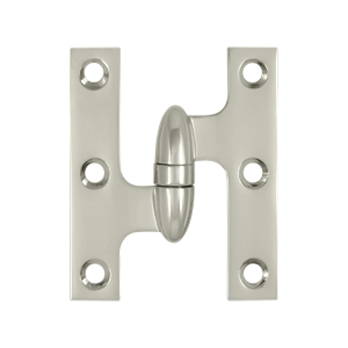 DELTANA 3 Inch x 2 1/2 Inch Solid Brass Olive Knuckle Hinge (Polished Nickel Finish)