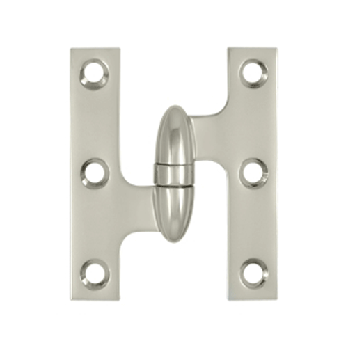 3 Inch x 2 1/2 Inch Solid Brass Olive Knuckle Hinge (Polished Nickel Finish)