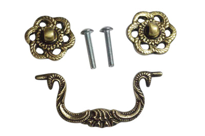 4 1/2 Inch Beaded Victorian Bail Pull with Roped Floral Mount (Antique Brass)