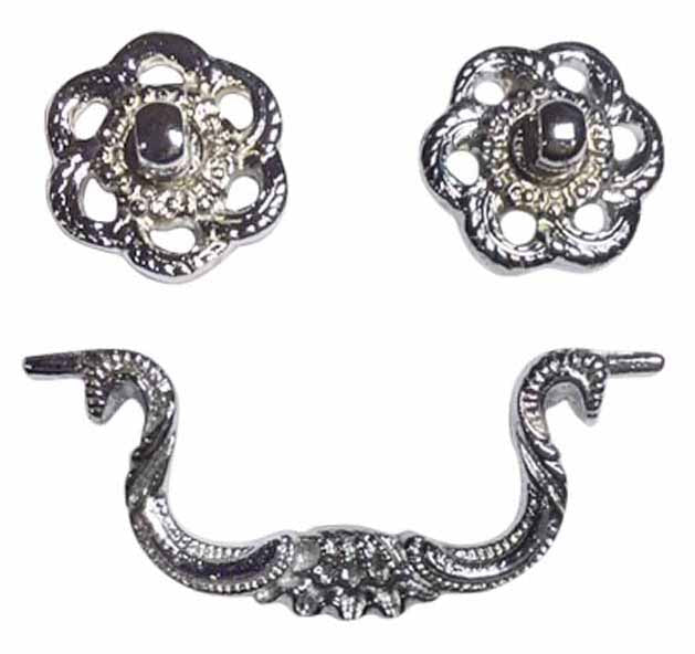 4 1/2 Inch Beaded Victorian Bail Pull with Roped Floral Mount (Polished Chrome Finish)
