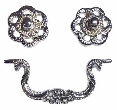 4 1/2 Inch Beaded Victorian Bail Pull with Roped Floral Mount (Polished Chrome Finish)