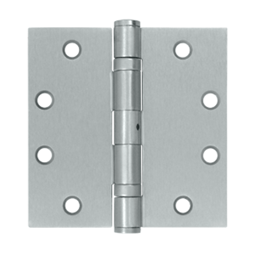 4 1/2 Inch x 4 1/2 Inch Non-Removable Pin Steel Hinge (Square Corner, Brushed Chrome Finish) DELTANA