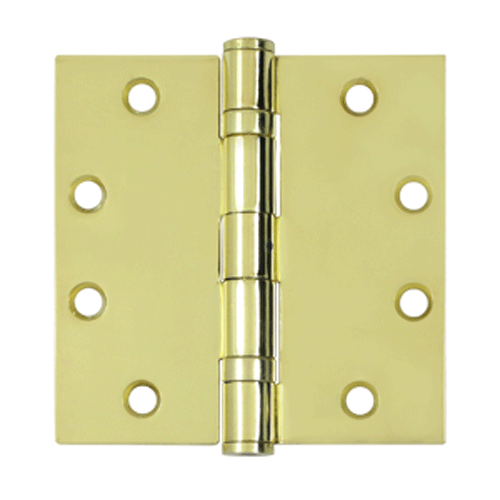 4 1/2 Inch x 4 1/2 Inch Non-Removable Pin Steel Hinge (Square Corner, Polished Brass Finish)
