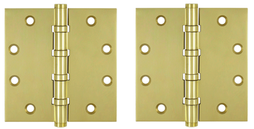 4 1/2 Inch X 4 1/2 Inch Solid Brass Four Ball Bearing Square Hinge (Polished Brass Finish)