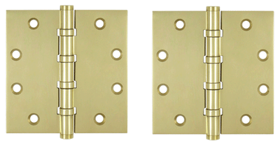 4 1/2 Inch X 4 1/2 Inch Solid Brass Four Ball Bearing Square Hinge (Unlacquered Brass Finish)