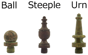 4 1/2 Inch X 4 1/2 Inch Solid Brass Hinge Interchangeable Finials (Square Corner, Rust Finish)