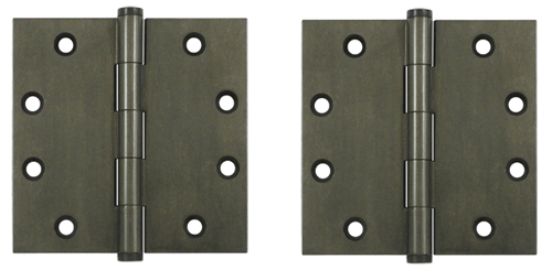 4 1/2 Inch X 4 1/2 Inch Solid Brass Hinge Interchangeable Finials (Square Corner, White Bronze Dark Finish)