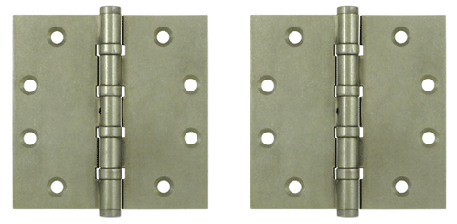 4 1/2 Inch X 4 1/2 Inch Solid Brass Hinge Interchangeable Finials (Square Corner, White Bronze Light Finish)
