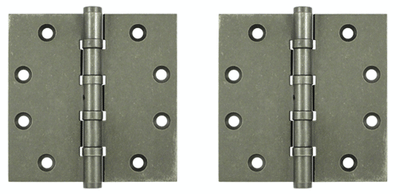 4 1/2 Inch X 4 1/2 Inch Solid Brass Hinge Interchangeable Finials (Square Corner, White Bronze Medium Finish)