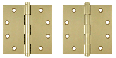 4 1/2 Inch X 4 1/2 Inch Solid Brass Square Hinge Interchangeable Finials (Unlacquered Brass Finish)