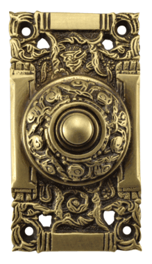 4 1/4 Inch Art Nouveau Solid Brass Doorbell (Antique Brass Finish)