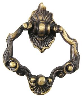 4 Inch Ornate Shell Pattern Ring Pull (Antique Brass Finish)