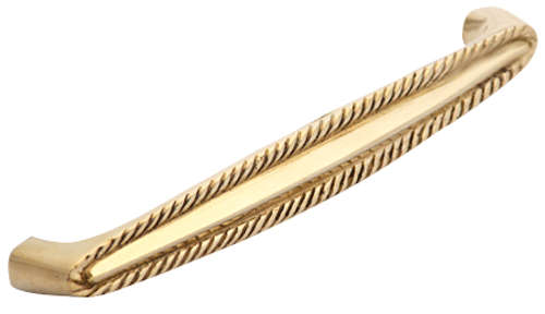 4 Inch Overall (3 3/4 Inch c-c) Solid Brass Georgian Roped Style Pull (Lacquered Brass Finish)