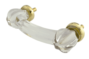 4 Inch Overall (3 Inch c-c) Crystal Clear Glass Bridge Handle (Polished Brass Base)