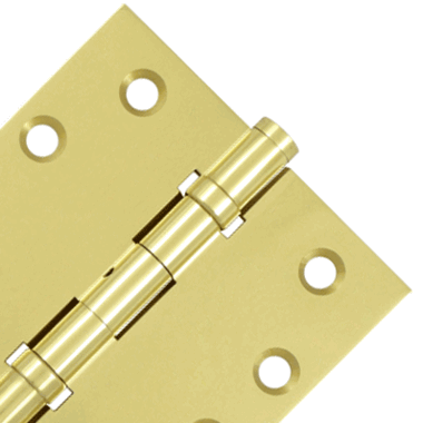 4 Inch X 4 Inch Ball Bearing Hinge Interchangeable Finials (Square Corner, Polished Brass Finish)