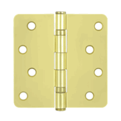 4 Inch x 4 Inch Ball Bearing Steel Hinge (1/4 Radius Corner, Polished Brass Finish)
