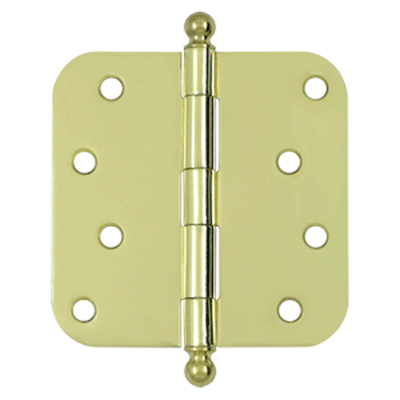 4 Inch x 4 Inch Ball Tip Steel Hinge (Polished Brass Finish)