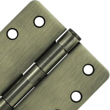 4 Inch x 4 Inch Non-Removable Pin Steel Hinge (1/4 Radius Corner, Antique Brass Finish)