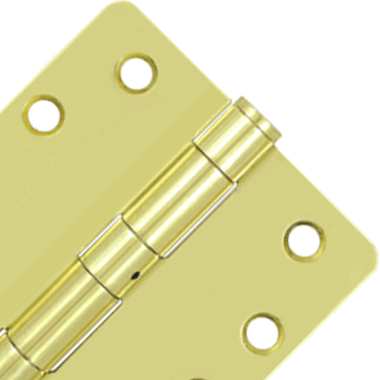 4 Inch x 4 Inch Non-Removable Pin Steel Hinge (1/4 Radius Corner, Polished Brass Finish)