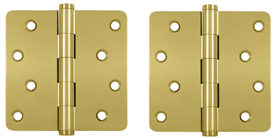 4 Inch X 4 Inch Solid Brass Zig-Zag Hinge (1/4 Radius Corner, PVD Polished Brass Finish)