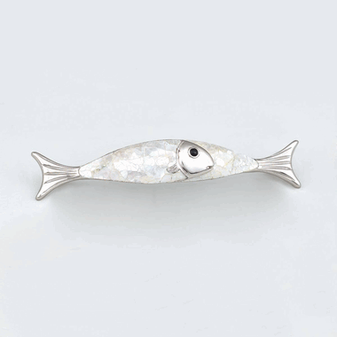 SCHAUB 5 7/8 Inch (4 1/2 Inch c-c) Symphony Inlays Mother of Pearl Fish Pull (Polished Nickel Finish)