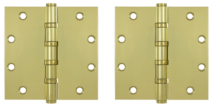 5 Inch X 5 Inch Solid Brass Four Ball Bearing Square Hinge (Polished Brass Finish)