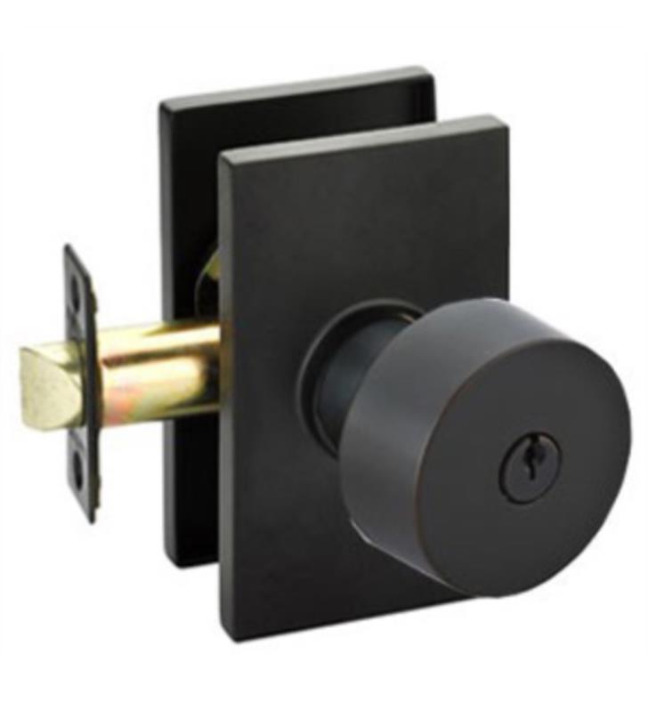 Emtek Solid Brass Round Key In Door Knob with Modern Rectangular Rosette (Several Finish Options)