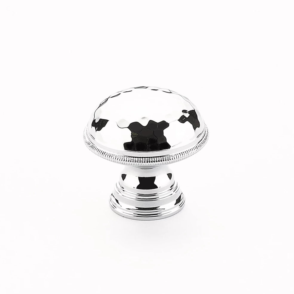 SCHAUB 1 1/4 Inch Atherton Hammered Round Knob with Knurled Edges (Polished Chrome Finish)