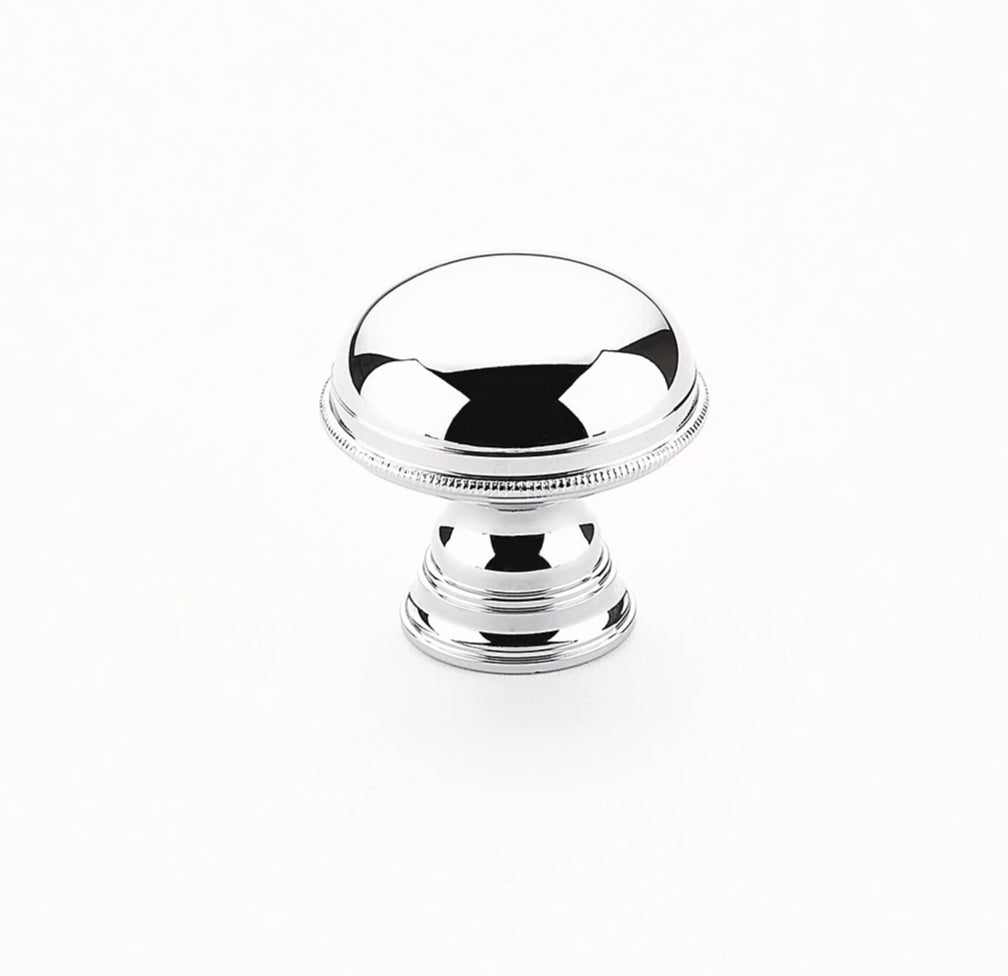 1 1/4 Inch Atherton Smooth Surface Knob with Knurled Edges (Polished Chrome Finish)