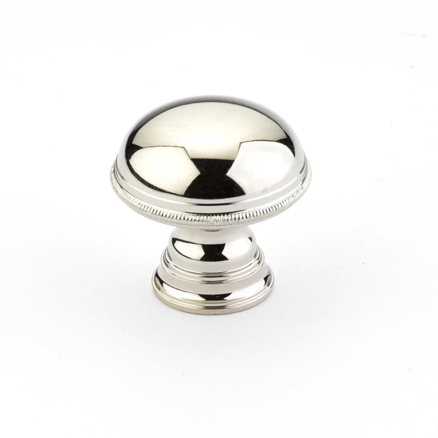 1 1/4 Inch Atherton Smooth Surface Knob with Knurled Edges (Polished Nickel Finish)