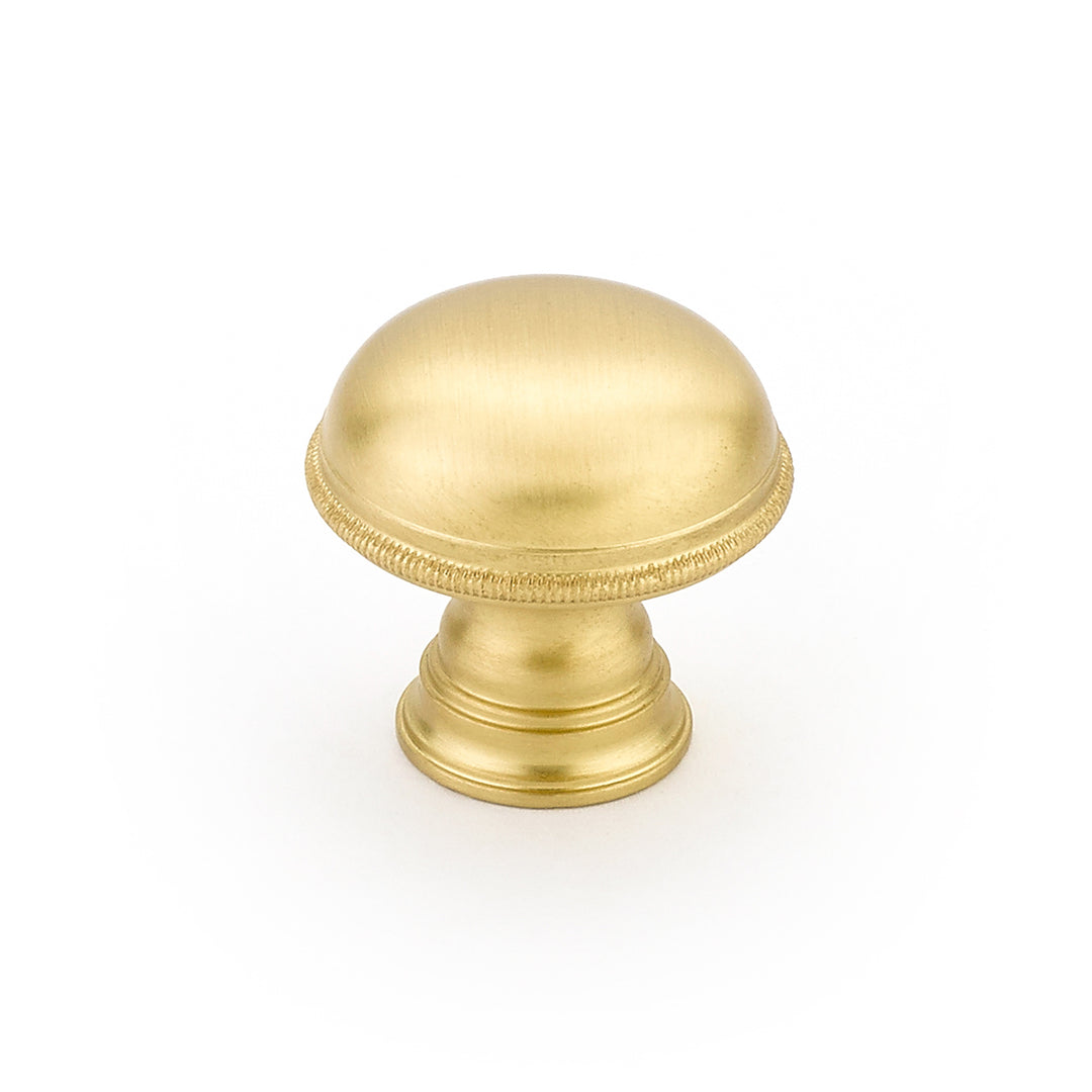 SCHAUB 1 1/4 Inch Atherton Smooth Surface Knob with Knurled Edges (Satin Brass Finish)