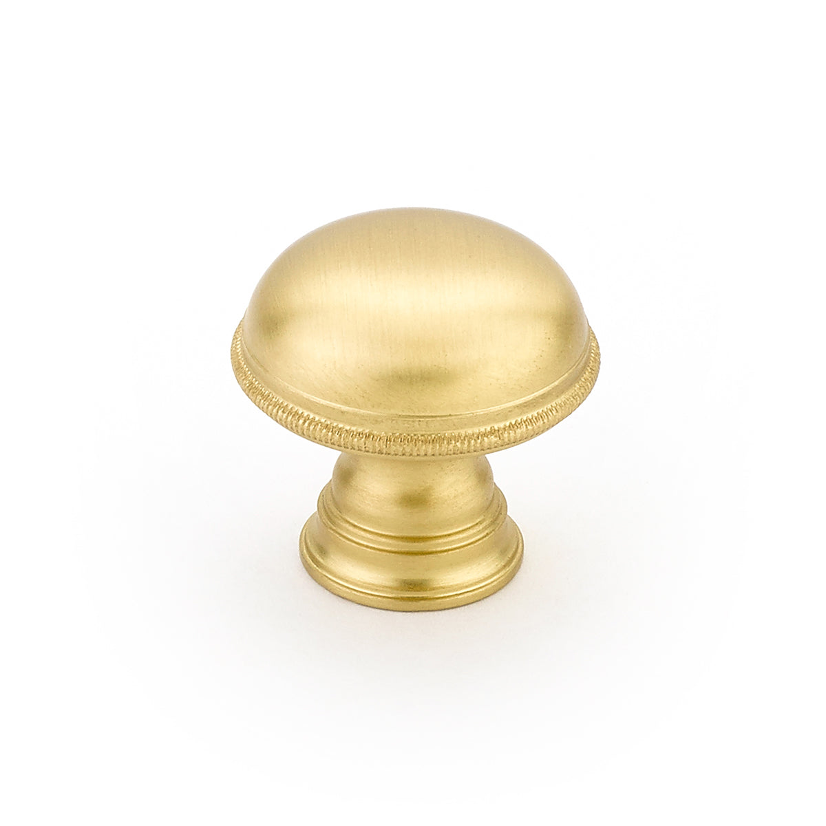 1 1/4 Inch Atherton Smooth Surface Knob with Knurled Edges (Satin Brass Finish)