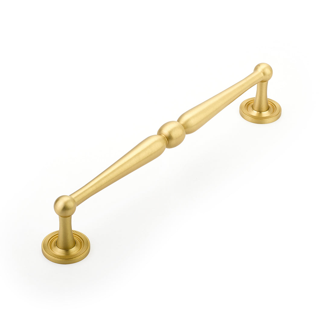 SCHAUB 8 1/2 Inch (8 Inch c-c) Atherton Pull with Knurled Footplates (Satin Brass Finish)