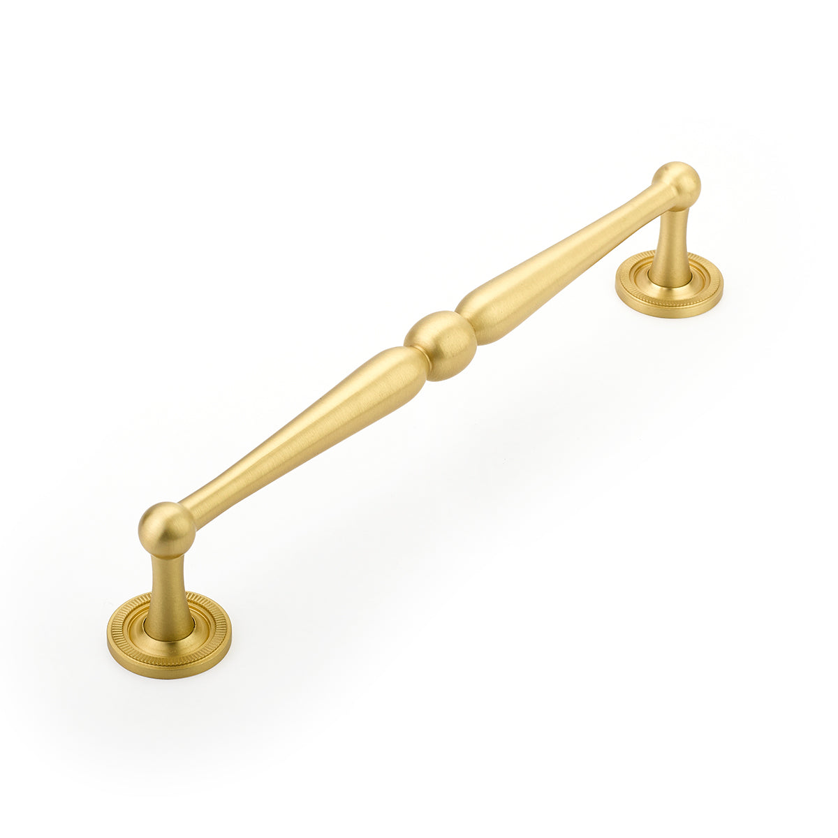 8 1/2 Inch (8 Inch c-c) Atherton Pull with Knurled Footplates (Satin Brass Finish)