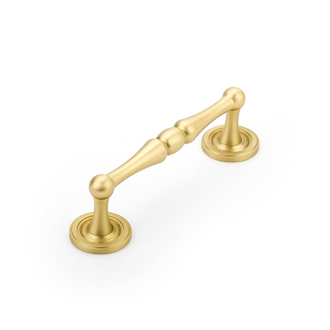 SCHAUB 4 1/2 Inch (4 Inch c-c) Atherton Pull with Plain Footplates (Satin Brass Finish)