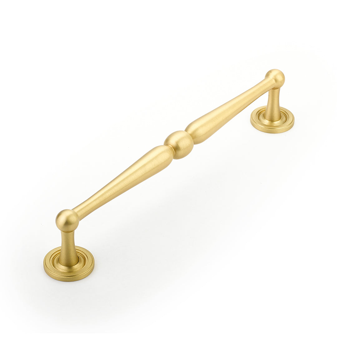 SCHAUB 8 1/2 Inch (8 Inch c-c) Atherton Pull with Plain Footplates (Satin Brass Finish)