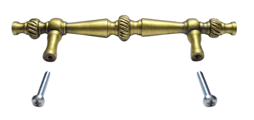 6 1/2 Inch Overall (4 Inch c-c) Solid Brass Georgian Pull (Antique Brass Finish)